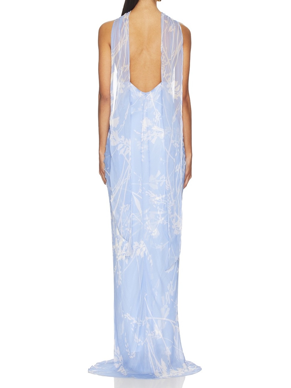 Amanda Uprichard Pale Blue Floral Halter Maxi Dress - Picture 2 of 12